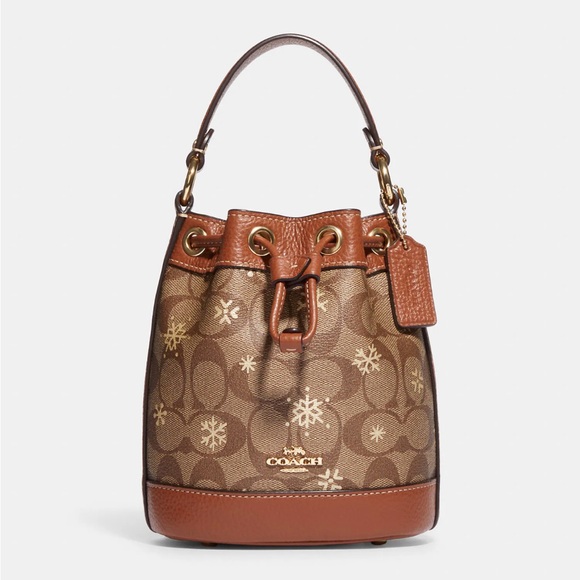 Coach Dempsey Drawstring Bucket Bag 15 In Signature Canvas With Snowflake Print - Picture 1 of 8